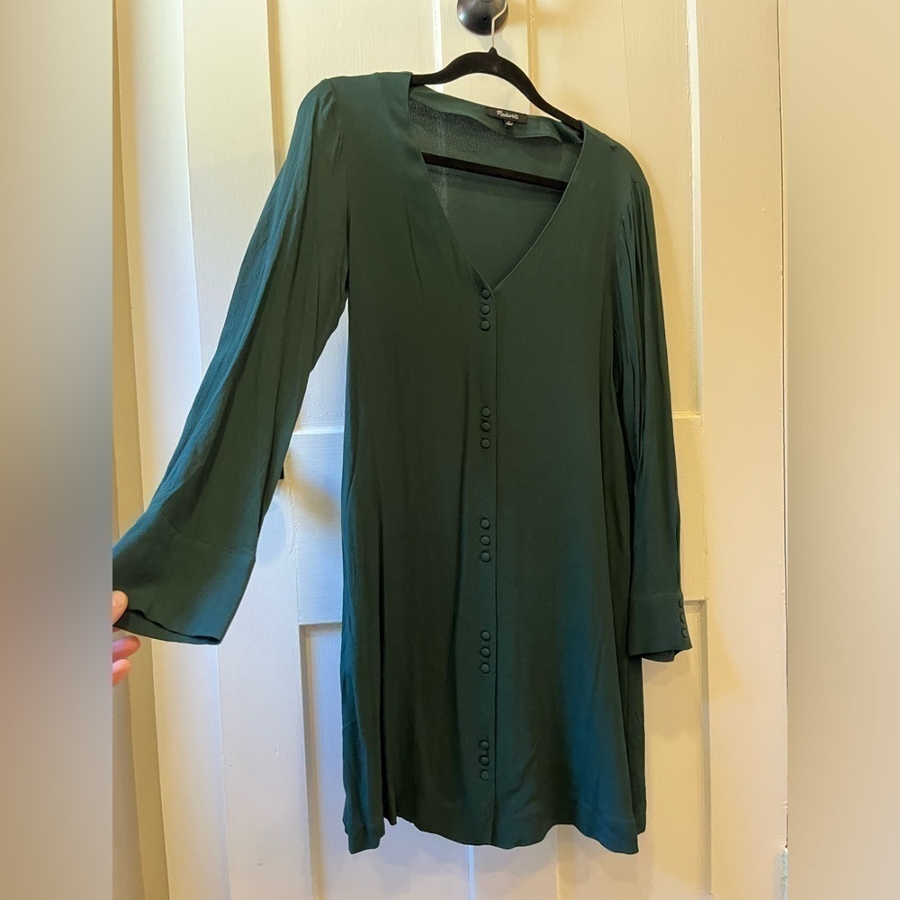 Madewell Womens Spruce Green Button Front Long Sleeve Novel shirt Mini Dress S